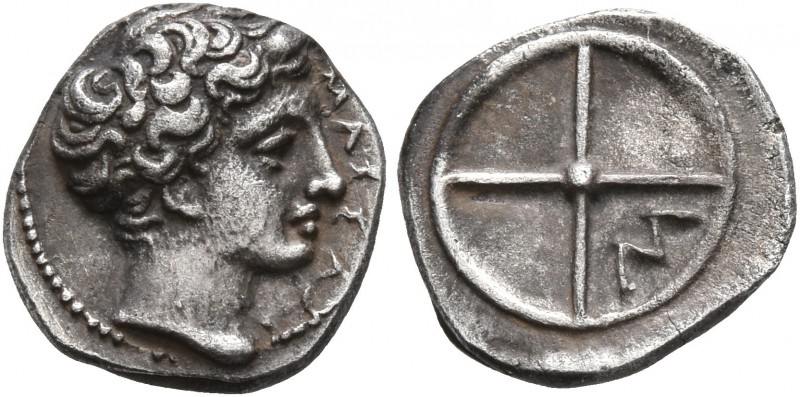 GAUL. Massalia. Circa 410-380 BC. Obol (Silver, 10 mm, 0.82 g). MAΣΣAΛI Horned h...
