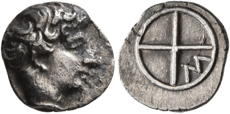 GAUL. Massalia. Circa 410-380 BC. Obol (Silver, 10 mm, 0.72 g). Horned head of L...