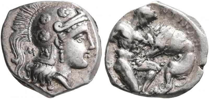 CALABRIA. Tarentum. Circa 325-280 BC. Diobol (Silver, 11 mm, 1.12 g, 6 h). Head ...