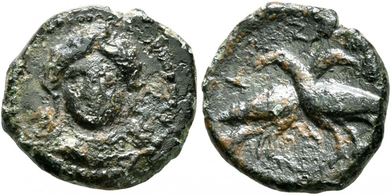 LUCANIA. Laos. Circa 350-300 BC. AE (Bronze, 15 mm, 2.00 g, 11 h). A-Δ Draped fe...