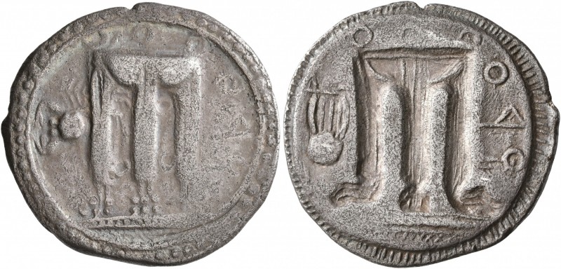 BRUTTIUM. Kroton. Circa 500-480 BC. Stater (Silver, 26 mm, 7.48 g, 12 h). ϘΡΟ Tr...