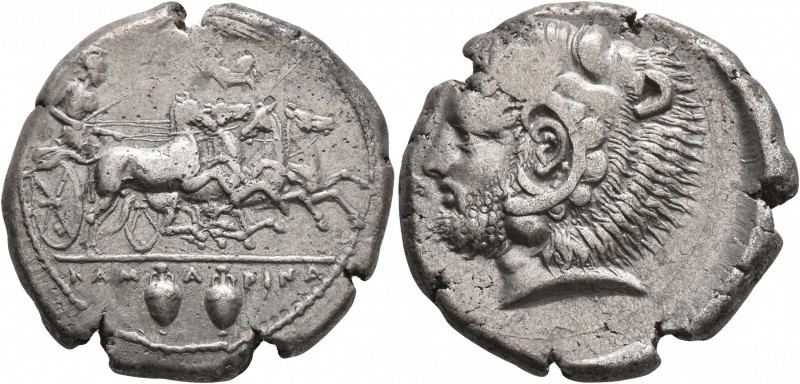 SICILY. Kamarina. Circa 425-405 BC. Tetradrachm (Silver, 28 mm, 17.51 g, 2 h). K...
