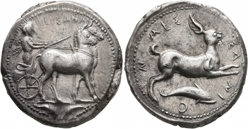 SICILY. Messana. 420-413 BC. Tetradrachm (Silver, 26 mm, 17.39 g, 7 h). MEΣΣANA ...