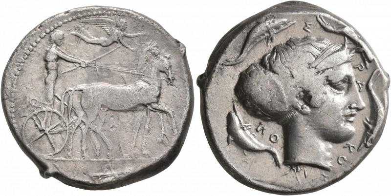 SICILY. Syracuse. Second Democracy, 466-405 BC. Tetradrachm (Silver, 26 mm, 17.1...