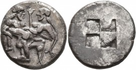 ISLANDS OFF THRACE, Thasos. Circa 480-463 BC. Stater (Silver, 21 mm, 8.62 g). Nude ithyphallic satyr, with long beard and long hair, moving right in '...