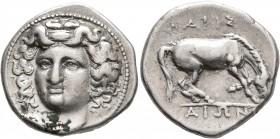 THESSALY. Larissa. Circa 356-342 BC. Drachm (Silver, 19 mm, 6.12 g, 6 h). Head of the nymph Larissa facing slightly to left, wearing ampyx, pendant ea...