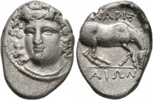 THESSALY. Larissa. Circa 356-342 BC. Drachm (Silver, 21 mm, 5.84 g, 1 h). Head of the nymph Larissa facing slightly to left, wearing ampyx, pendant ea...
