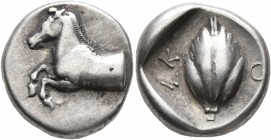 THESSALY. Skotussa. Circa 465-460 BC. Drachm (Silver, 17 mm, 6.06 g, 7 h). Forepart of a horse to left. Rev. ΣΚ-Ο Barley grain; all within incuse squa...