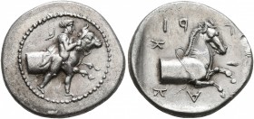 THESSALY. Trikka. Circa 440-400 BC. Hemidrachm (Silver, 17 mm, 2.85 g, 5 h). Hero, nude and with petasos and chlamys flying behind his back, running r...