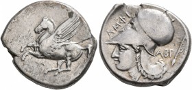 AKARNANIA. Argos Amphilochikon. Circa 340-300 BC. Stater (Silver, 22 mm, 8.31 g, 5 h). A Pegasos flying left. Rev. AMΦI Head of Athena to left, wearin...