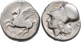 AKARNANIA. Thyrrheion. Circa 320-280 BC. Stater (Silver, 20 mm, 8.30 g, 9 h). Θ Pegasos flying left. Rev. Head of Athena to left, wearing Corinthian h...