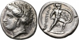 LOKRIS. Lokris Opuntii. Circa 360-350 BC. Stater (Silver, 24 mm, 11.85 g, 9 h). Head of Demeter to left, wearing wreath of wheat leaves, pendant earri...