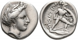 LOKRIS. Lokris Opuntii. Circa 360-350 BC. Triobol or Hemidrachm (Silver, 15 mm, 2.78 g, 12 h). Head of Demeter to right, wearing wreath of wheat leave...
