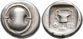 BOEOTIA. Thebes. Circa 425-375 BC. Hemidrachm (Silver, 13 mm, 2.78 g). Boeotian shield. Rev. Θ-ΕΒ Kantharos; above, club; all within incuse square. BC...