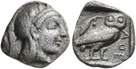 ATTICA. Athens. Circa 475-465 BC. Obol (Silver, 9 mm, 0.62 g, 5 h). Head of Athena to right, wearing crested Attic helmet and circular earring. Rev. Α...