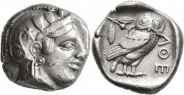 ATTICA. Athens. Circa 455-449 BC. Tetradrachm (Silver, 25 mm, 17.13 g, 5 h). Head of Athena to right, wearing crested Attic helmet decorated with thre...