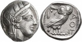 ATTICA. Athens. Circa 440s-430s BC. Tetradrachm (Silver, 24 mm, 17.17 g, 10 h). Head of Athena to right, wearing crested Attic helmet decorated with t...