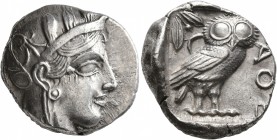 ATTICA. Athens. Circa 430s BC. Tetradrachm (Silver, 23 mm, 17.19 g, 4 h). Head of Athena to right, wearing crested Attic helmet decorated with three o...
