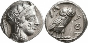 ATTICA. Athens. Circa 430s BC. Tetradrachm (Silver, 22 mm, 16.77 g, 12 h). Head of Athena to right, wearing crested Attic helmet decorated with three ...