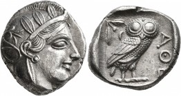 ATTICA. Athens. Circa 430s BC. Tetradrachm (Silver, 24 mm, 17.15 g, 10 h). Head of Athena to right, wearing crested Attic helmet decorated with three ...