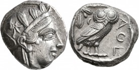 ATTICA. Athens. Circa 430s BC. Tetradrachm (Silver, 24 mm, 17.13 g, 4 h). Head of Athena to right, wearing crested Attic helmet decorated with three o...