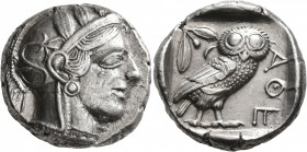 ATTICA. Athens. Circa 430s BC. Tetradrachm (Silver, 23 mm, 17.13 g, 11 h). Head of Athena to right, wearing crested Attic helmet decorated with three ...