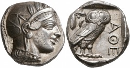 ATTICA. Athens. Circa 430s-420s BC. Tetradrachm (Silver, 24 mm, 17.27 g, 7 h). Head of Athena to right, wearing crested Attic helmet decorated with th...