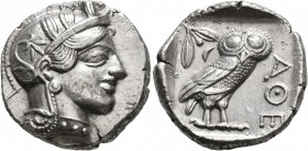 ATTICA. Athens. Circa 430s-420s BC. Tetradrachm (Silver, 25 mm, 17.19 g, 10 h). Head of Athena to right, wearing crested Attic helmet decorated with t...