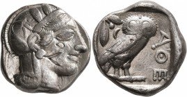 ATTICA. Athens. Circa 430s-420s BC. Tetradrachm (Silver, 24 mm, 17.00 g, 4 h). Head of Athena to right, wearing crested Attic helmet decorated with th...