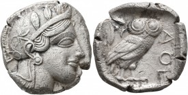 ATTICA. Athens. Circa 430s-420s BC. Tetradrachm (Silver, 24 mm, 16.54 g, 10 h). Head of Athena to right, wearing crested Attic helmet decorated with t...