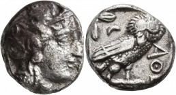 ATTICA. Athens. Circa 393-355 BC. Tetradrachm (Silver, 22 mm, 16.08 g, 8 h). Head of Athena to right, wrearing crested Attic helmet decorated with thr...