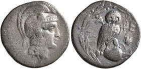 ATTICA. Athens. Circa 165-42 BC. Drachm (Silver, 19 mm, 3.99 g, 12 h), 148-138. Head of Athena Parthenos to right, wearing triple-crested Attic helmet...