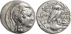 ATTICA. Athens. Circa 165-42 BC. Tetradrachm (Silver, 30 mm, 16.63 g, 12 h), Karaich..., Ergokle... and Diony..., magistrates, 121/0. Head of Athena P...