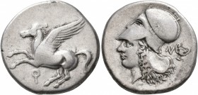 CORINTHIA. Corinth. Circa 375-300 BC. Stater (Silver, 21 mm, 8.37 g, 5 h). Ϙ Pegasos flying left. Rev. Head of Athena to left, wearing Corinthian helm...