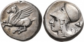 CORINTHIA. Corinth. Circa 375-300 BC. Stater (Silver, 19 mm, 8.55 g, 3 h). Ϙ Pegasos flying left. Rev. Head of Athena to left, wearing Corinthian helm...