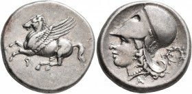 CORINTHIA. Corinth. Circa 375-300 BC. Stater (Silver, 21 mm, 8.53 g, 6 h). Ϙ Pegasos flying left. Rev. Head of Athena to left, wearing Corinthian helm...