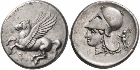 CORINTHIA. Corinth. Circa 375-300 BC. Stater (Silver, 22 mm, 8.37 g, 3 h). Pegasos flying left. Rev. Head of Athena to left, wearing Corinthian helmet...