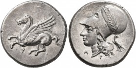 CORINTHIA. Corinth. Circa 375-300 BC. Stater (Silver, 22 mm, 8.52 g, 4 h). Ϙ Pegasos flying left. Rev. Head of Athena to left, wearing laureate Corint...