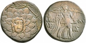 PONTOS. Amisos. Struck under Mithradates VI, circa 95-90 or 80-70 BC. AE (Orichalcum, 20 mm, 7.35 g, 1 h). Aegis. Rev. AMI-ΣOY Nike advancing right, h...