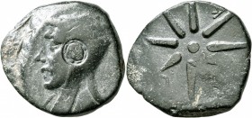 PONTOS. Uncertain. Time of Mithradates VI, circa 130-100 BC. AE (Bronze, 32 mm, 20.26 g). Male head to left, wearing satrapal cap; on head, countermar...