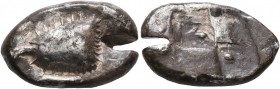PAPHLAGONIA. Sinope. Circa 490-425 BC. Drachm (Silver, 12x20 mm, 5.94 g). Head of a sea-eagle to left, with 'talon', and dolphin below. Rev. Quadripar...