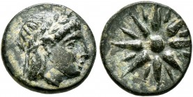 MYSIA. Gambrion. 4th century BC. Chalkous (Bronze, 10 mm, 0.87 g). Laureate head of Apollo to right. Rev. [ΓΑΜ] Sixteen-rayed star. BMC 11. SNG Copenh...