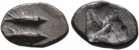 MYSIA. Kyzikos. Circa 550-500 BC. Obol (Silver, 11 mm, 0.69 g). Two tunny fish swimming to right. Rev. Rough incuse square. Gitbud & Naumann 2 (2013) ...