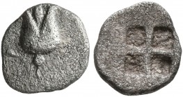 MYSIA. Kyzikos. Circa 550-500 BC. Hemiobol (?) (Silver, 7 mm, 0.25 g). Lotus flower. Rev. Quadripartite incuse square. Cf. Roma XIX (2020), 486 (Obol)...