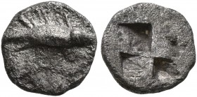 MYSIA. Kyzikos. Circa 550-500 BC. Hemiobol (Silver, 8 mm, 0.41 g). Tunny to right. Rev. Quadripartite incuse square. CNG 311 (2013), 651. Gorny & Mosc...