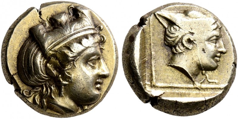 LESBOS. Mytilene. Circa 412-378 BC. Hekte (Electrum, 10 mm, 2.58 g, 6 h). Head o...