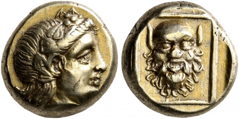 LESBOS. Mytilene. Circa 377-326 BC. Hekte (Electrum, 10 mm, 2.57 g, 12 h). Head ...