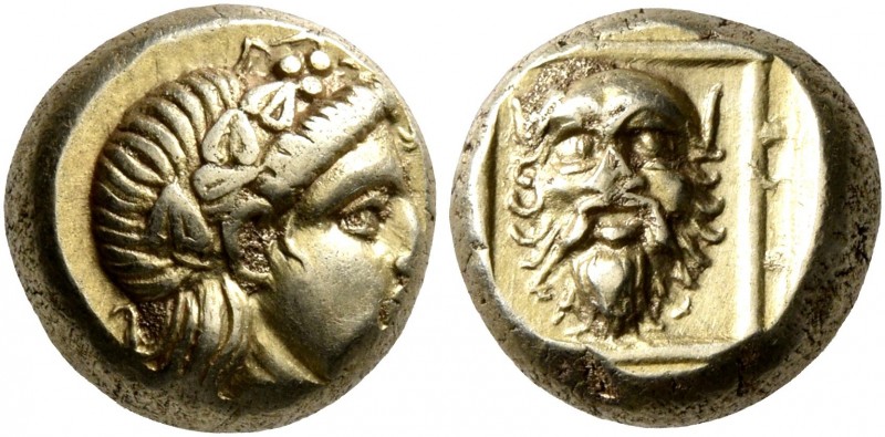 LESBOS. Mytilene. Circa 377-326 BC. Hekte (Electrum, 10 mm, 2.55 g, 12 h). Head ...