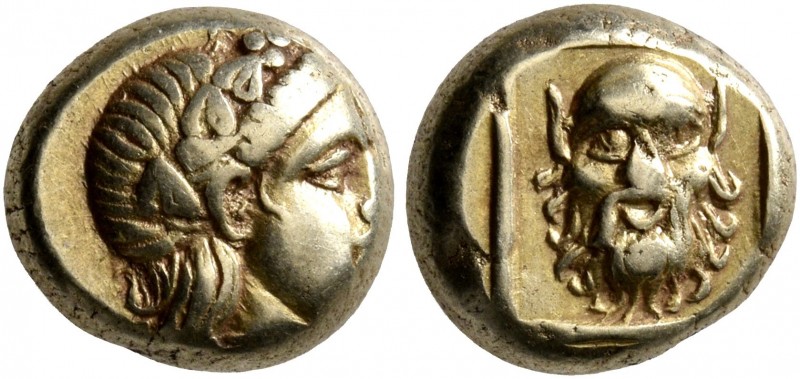 LESBOS. Mytilene. Circa 377-326 BC. Hekte (Electrum, 10 mm, 2.57 g, 12 h). Head ...