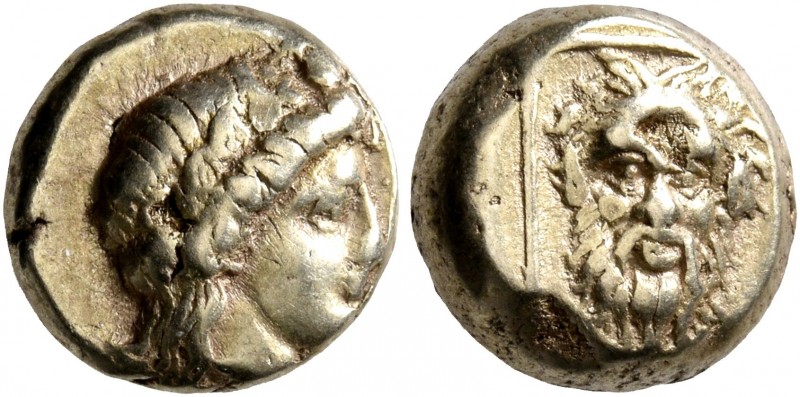 LESBOS. Mytilene. Circa 377-326 BC. Hekte (Electrum, 10 mm, 2.51 g, 12 h). Head ...